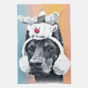 Hund mit einem Rentierhut Geschirrtuch