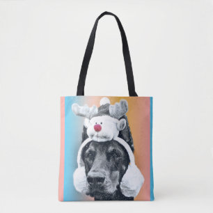 Hund mit einem Rentierhut Tasche