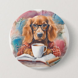 Hund mit einer Tasse heißer Schokolade Button