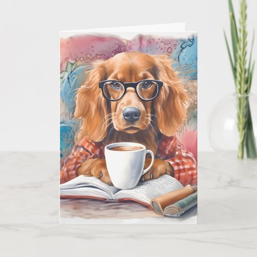 Hund mit einer Tasse heißer Schokolade Dankeskarte (Vorderseite)