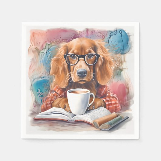 Hund mit einer Tasse heißer Schokolade Serviette (Vorderseite)