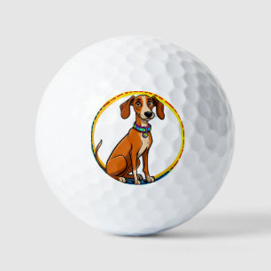 Hund mit farbenfrohem Halsband in dekorativem Krei Golfball