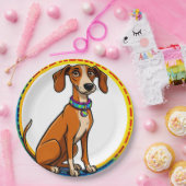 Hund mit farbenfroher Collar Inside Decorative Kre Pappteller (Party)