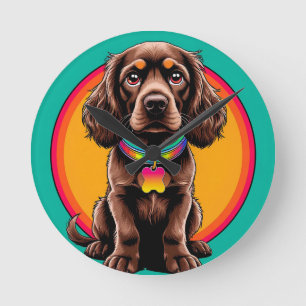 Hund mit farbenfroher Collar Inside Decorative Kre Runde Wanduhr