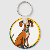Hund mit farbenfroher Collar Inside Decorative Kre Schlüsselanhänger (Rückseite)