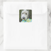 Hund mit Geschenk im Mund Quadratischer Aufkleber (Tasche)