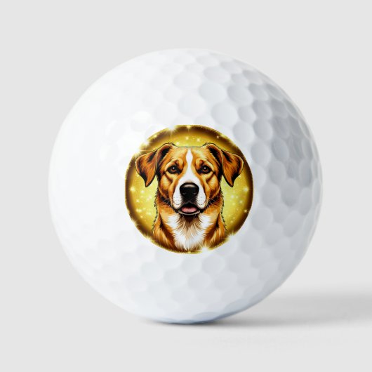 Hund mit goldenem Hintergrund Golfball (Vorderseite)