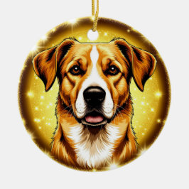 Hund mit goldenem Hintergrund Keramik Ornament