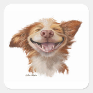 Hund mit großem Grinsen Cartoon Quadratischer Aufkleber