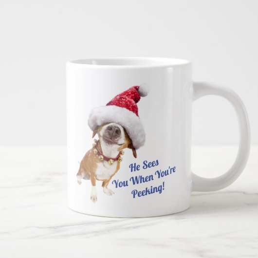 Hund mit großer Weihnachtsmannmütze Jumbo-Tasse (Rechts)