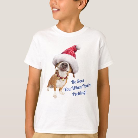 Hund mit großer Weihnachtsmannmütze T-Shirt (Vorderseite)