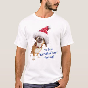 Hund mit großer Weihnachtsmannmütze T-Shirt