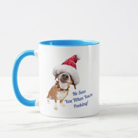 Hund mit großer Weihnachtsmannmütze Tasse (Links)