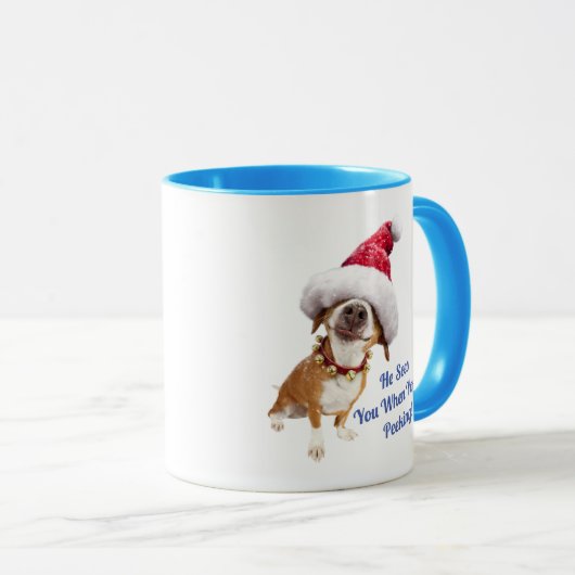 Hund mit großer Weihnachtsmannmütze Tasse (VorderseiteRechts)