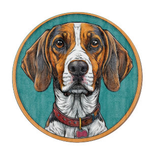 Hund mit Halsband in einem kreisförmigen Rahmen Schneidebrett