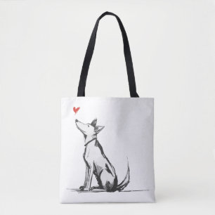 Hund mit Herz – Minimal Love Tier Skizze Tasche