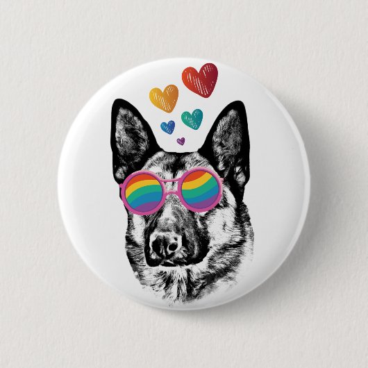 Hund mit Herz-Valentinstag Button (Vorderseite)
