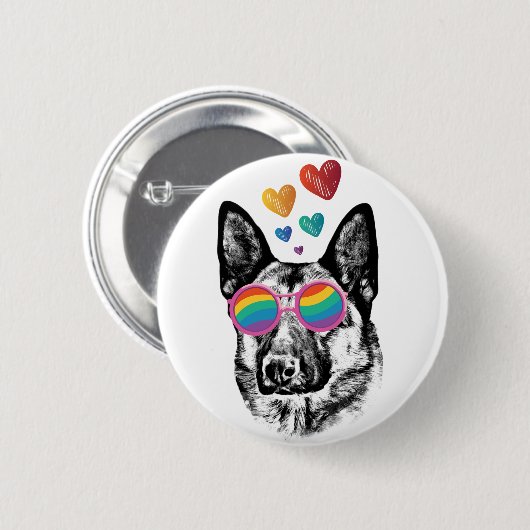 Hund mit Herz-Valentinstag Button (Vorne & Hinten)