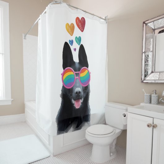 Hund mit Herz-Valentinstag Duschvorhang (Beispiel)