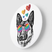 Hund mit Herz-Valentinstag Große Wanduhr (Winkel)