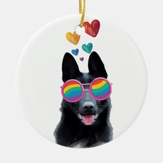 Hund mit Herz-Valentinstag Keramik Ornament (Vorne)