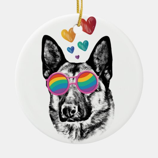 Hund mit Herz-Valentinstag Keramik Ornament (Vorne)