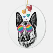 Hund mit Herz-Valentinstag Keramik Ornament (Links)