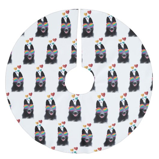 Hund mit Herz-Valentinstag Polyester Weihnachtsbaumdecke (Vorderseite)