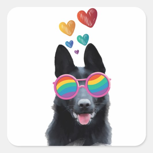 Hund mit Herz-Valentinstag Quadratischer Aufkleber (Vorderseite)