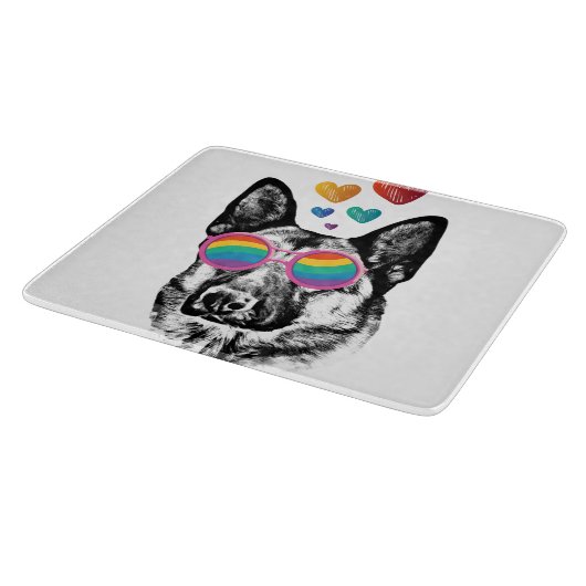 Hund mit Herz-Valentinstag Schneidebrett (Ecke)