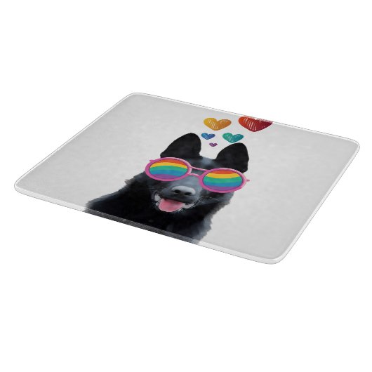 Hund mit Herz-Valentinstag Schneidebrett (Ecke)