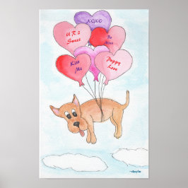 Hund mit Herzballons Poster