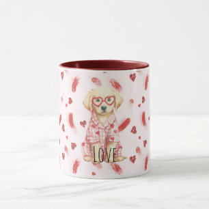 Hund mit Herzbrille Glitter Liebesherzen  Tasse