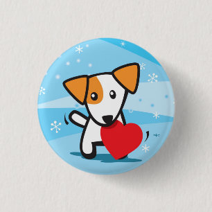 Hund mit Herzen im Schnee Button