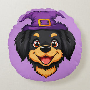 Hund mit Hexenhut Whimsical Halloween-Dekoration Rundes Kissen