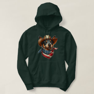 Hund mit Hut und amerikanischer Flaggen-Bandana Hoodie