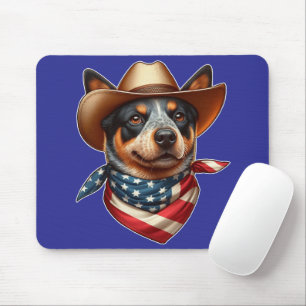 Hund mit Hut und amerikanischer Flaggen-Bandana Mousepad