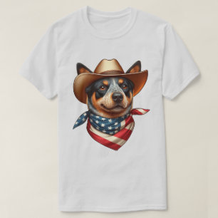 Hund mit Hut und amerikanischer Flaggen-Bandana T-Shirt