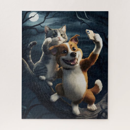 Hund mit Katze. Puzzle (Vertikal)