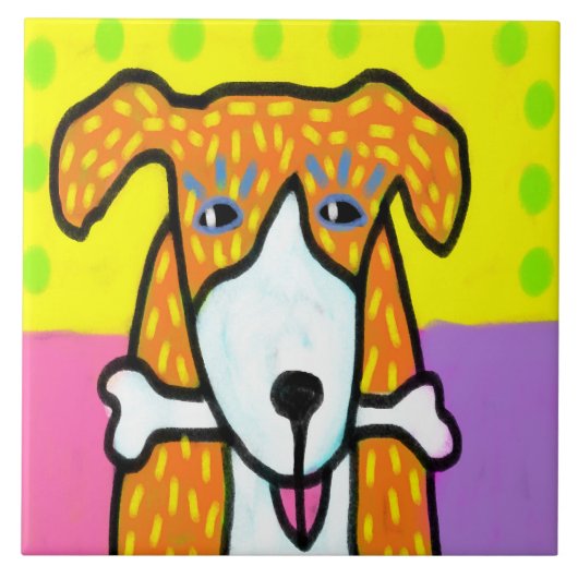 Hund mit Knochen Abstrakte Kunst Fliese (Vorderseite)