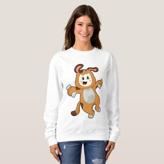 Hund mit Knochen als Kaninchen Sweatshirt (Vorne ganz)