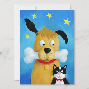 Hund mit Knochen & Katze - Funny Christmas Card Feiertagskarte