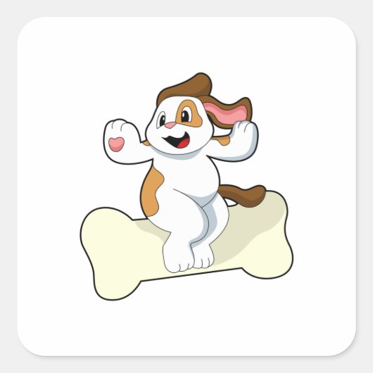 Hund mit Knochen Quadratischer Aufkleber (Vorderseite)