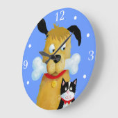 Hund mit Knochen und Katze - Wall-Uhr Große Wanduhr (Winkel)