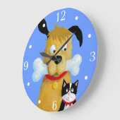 Hund mit Knochen und Katze - Wall-Uhr Große Wanduhr (Winkel)