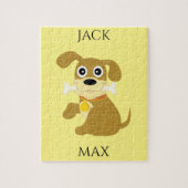 HUND MIT KNOCHENPUZLE. NAME DES KINDES UND HUNDES. PUZZLE (Vertikal)