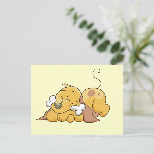 Hund mit Knochentrecken und Geschenken Postkarte (Stehend Vorderseite)