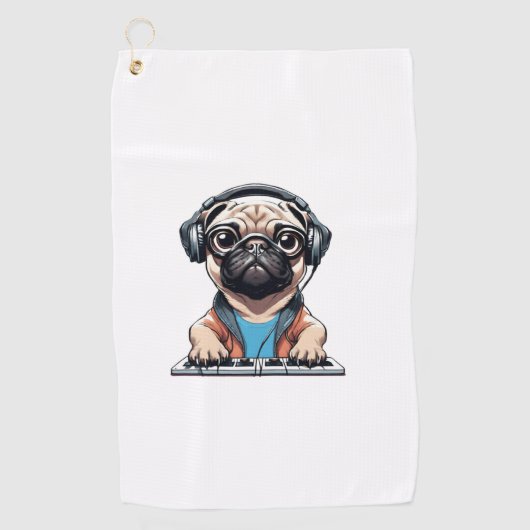 Hund mit Kopfhörern 1 Golfhandtuch (Vorderseite)