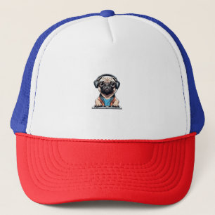 Hund mit Kopfhörern 1 Truckerkappe