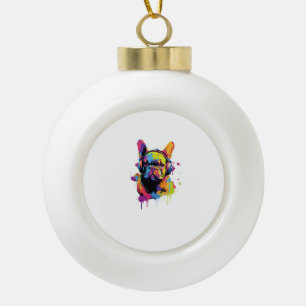 Hund mit Kopfhörern farbenfroh Keramik Kugel-Ornament